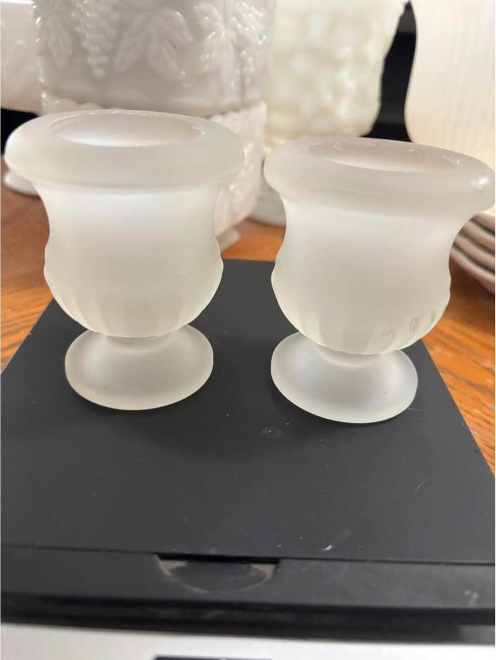 Pair Frosted Glass Votive Candle Holders 3.5in Tall